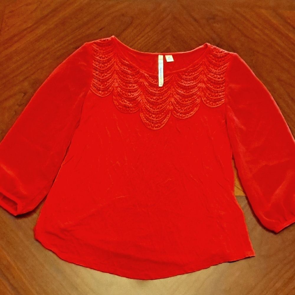 Lauren Conrad crochet detail blouse, sheer sleeves